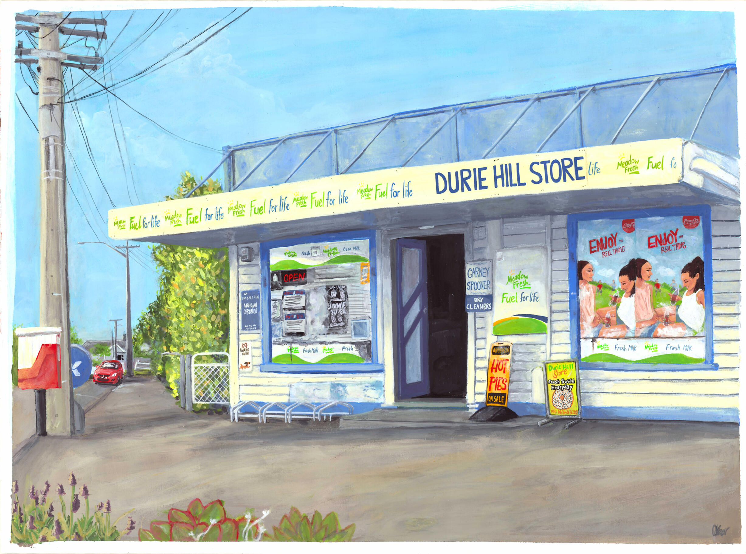Durie Hill Store, 2024. Gouache on watercolour paper.