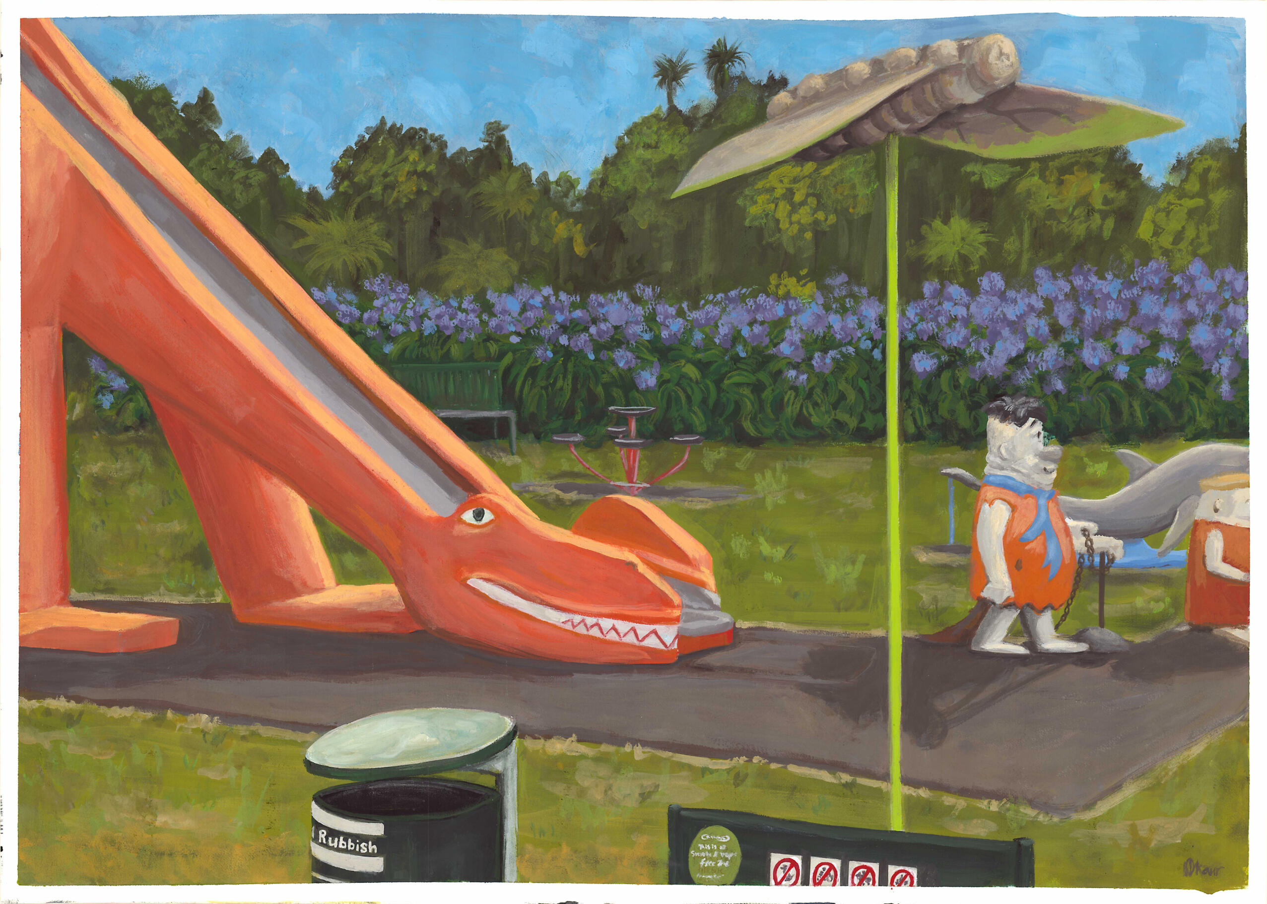 Dinosaur Slide, 2024. Gouache on watercolour paper.